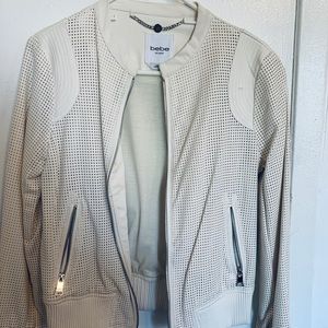 BeBe White Perforated Faux Leather Jacket